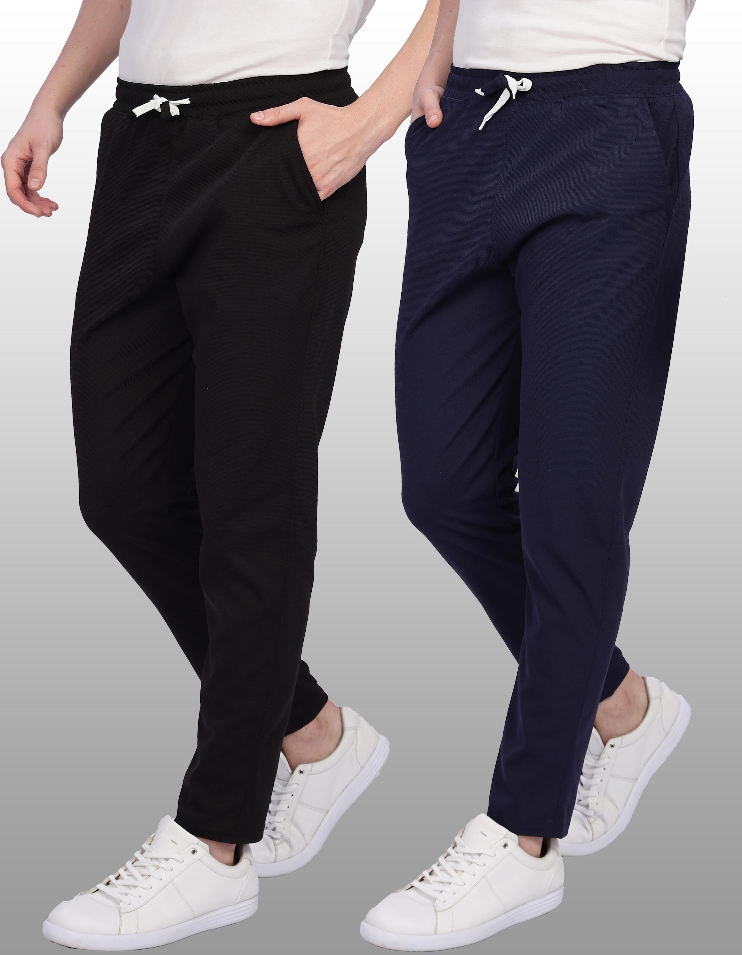 Pack of 2 Men Solid Black, Blue Track Pants-image-45