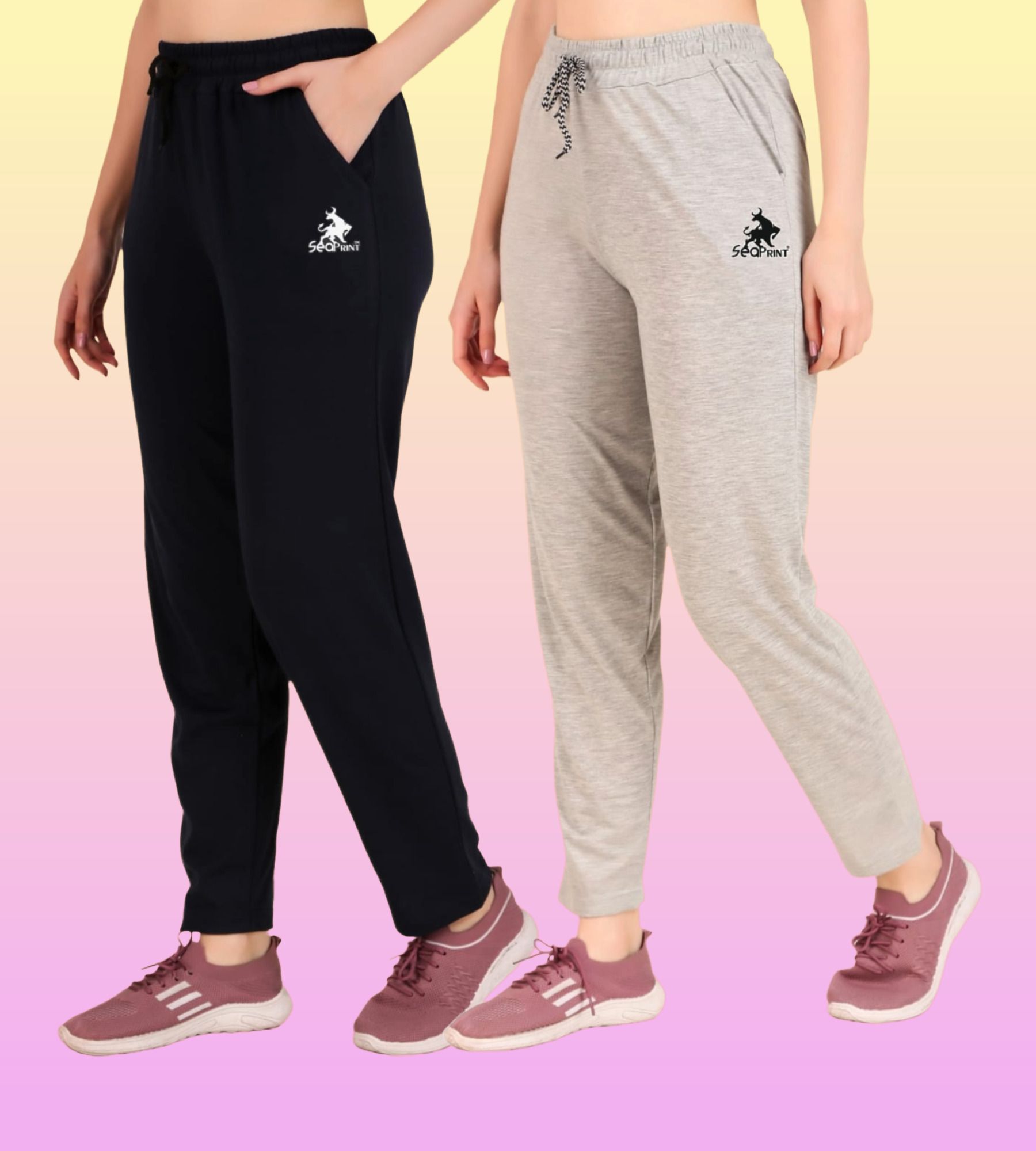 Pack of 2 Women Solid Dark Blue, Grey Track Pants-image-26