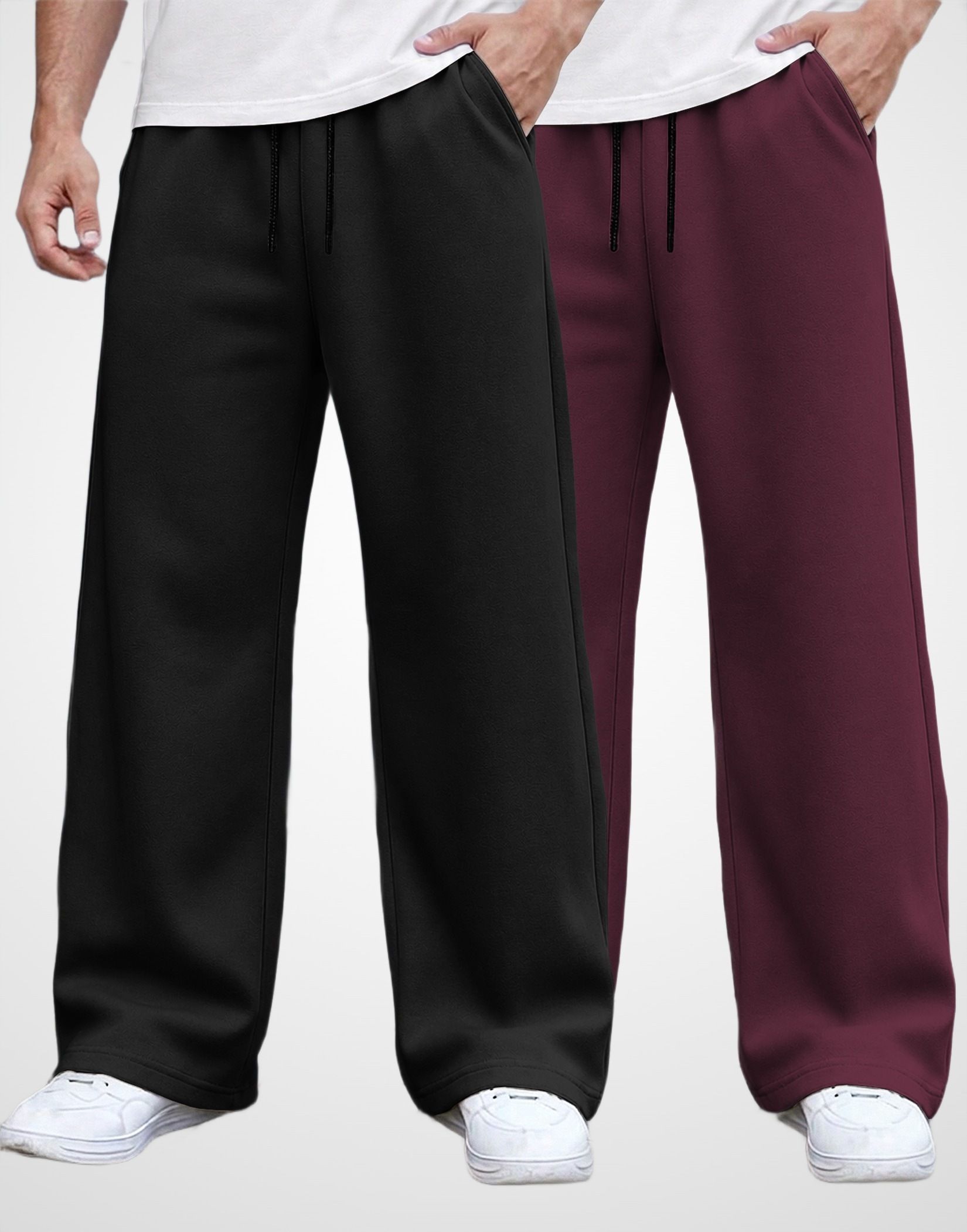 madbros Pack of 2 Men Solid Black, Maroon Track Pants-picture-5