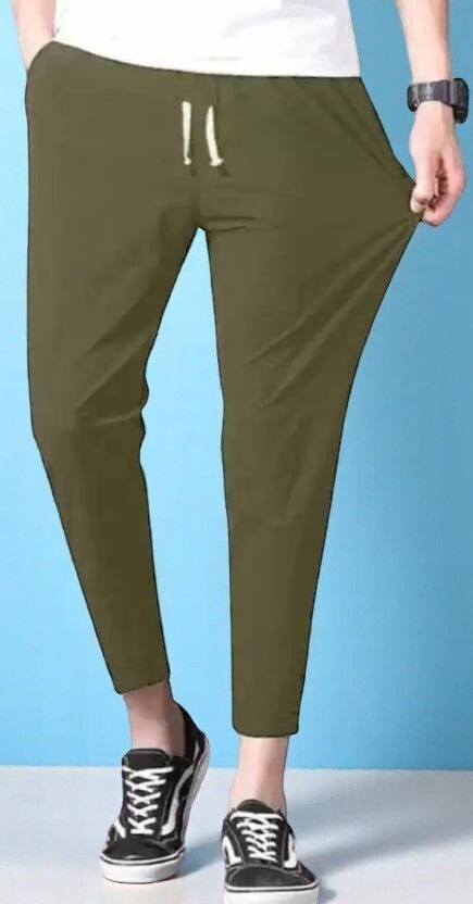 Men Solid Olive Track Pants-image-9