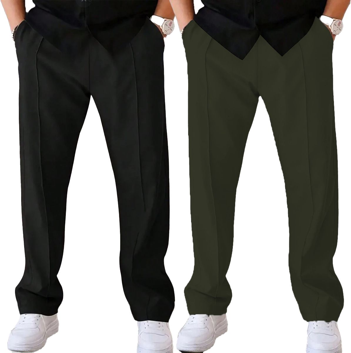 joggers park orignals. Pack of 2 Men Solid Black, Olive Track Pants-picture-34