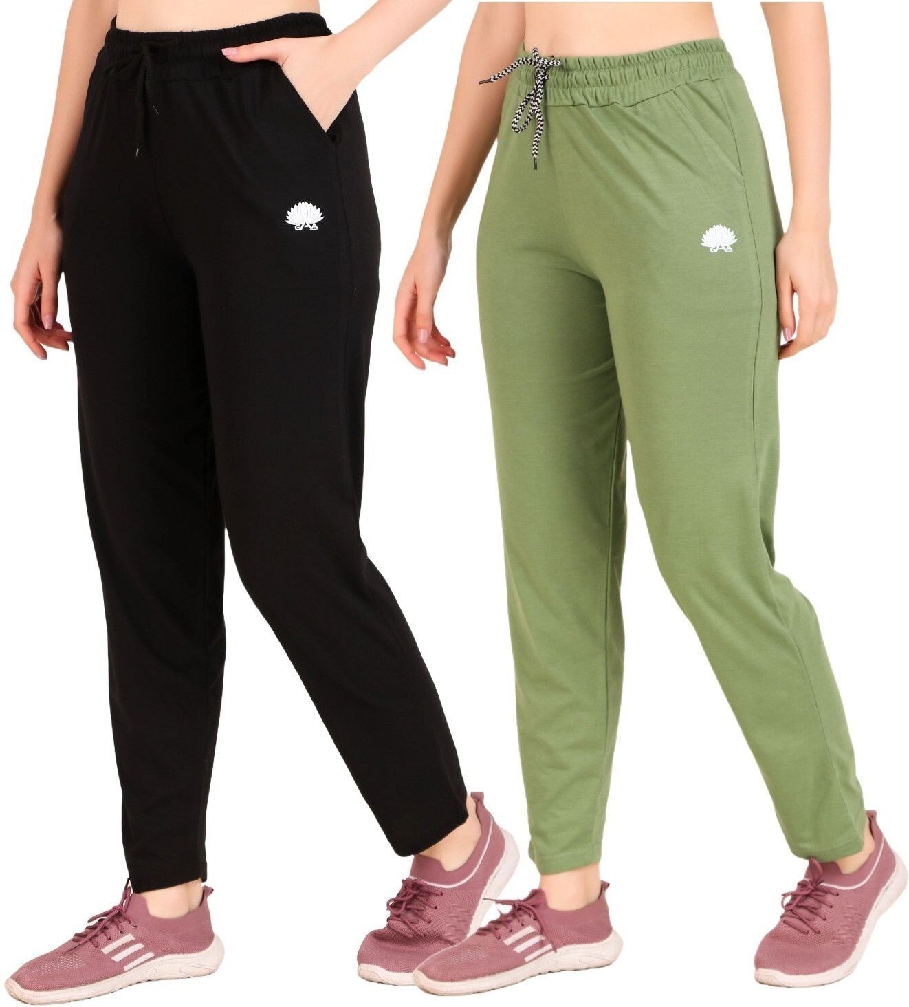 gaa Pack of 2 Women Printed Black, Green Track Pants-picture-32