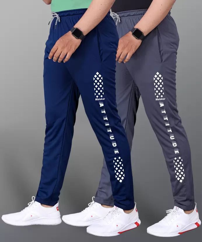 Pack of 2 Men Printed Dark Blue, Grey Track Pants-image-14