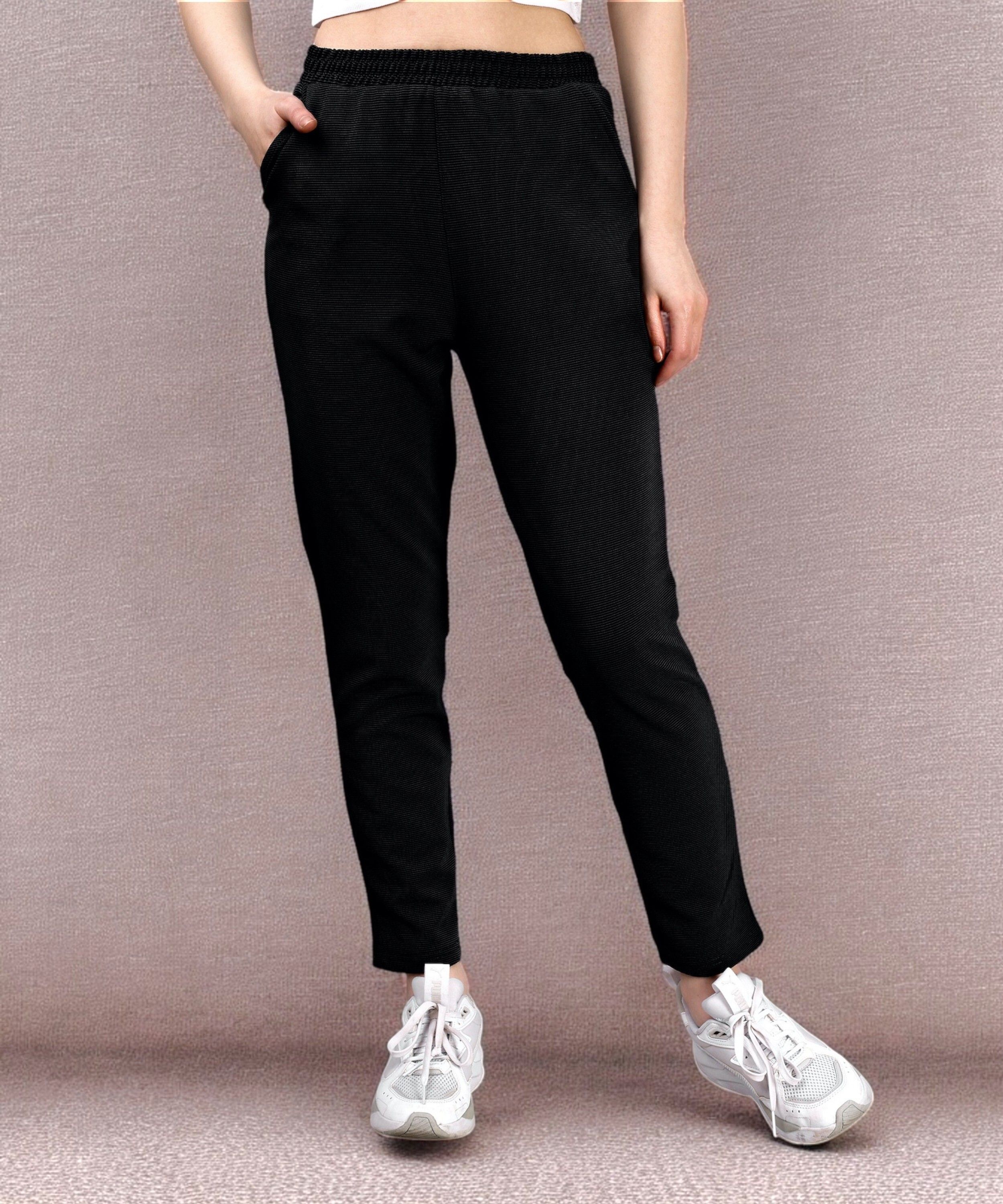 leewan Women Solid Black Track Pants-picture-7
