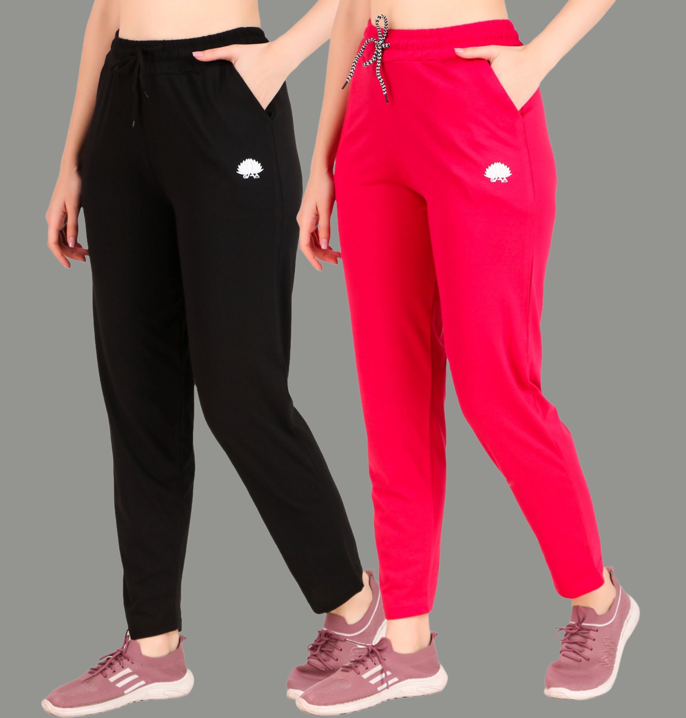 gaa Pack of 2 Women Solid Black, Pink Track Pants-picture-44
