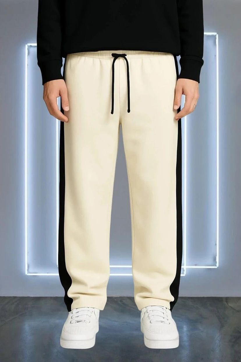 Men Striped Beige Track Pants-image-37