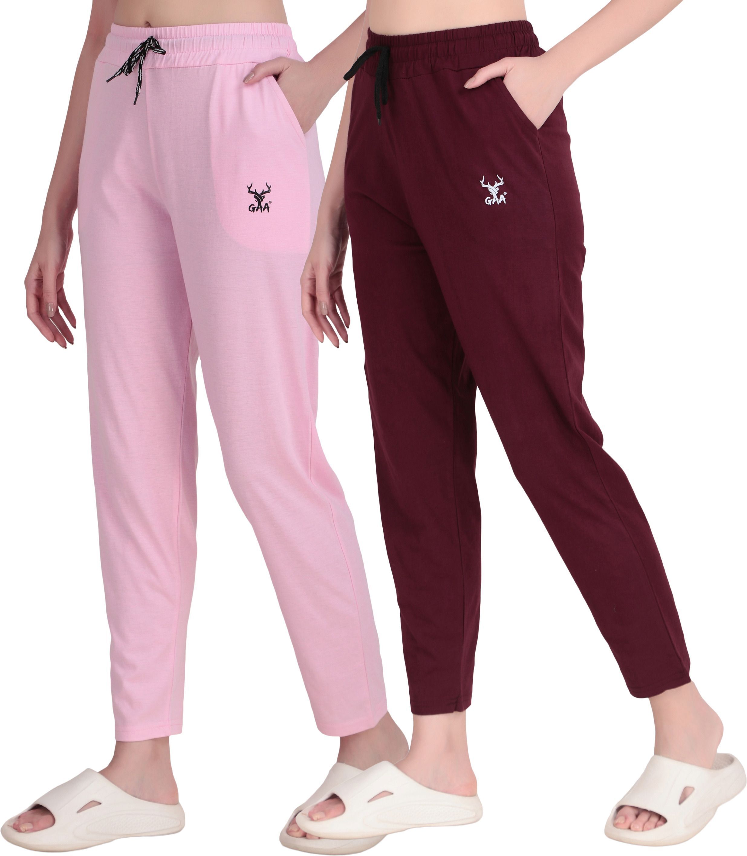 gaa Pack of 2 Women Solid Pink, Maroon Track Pants-picture-13