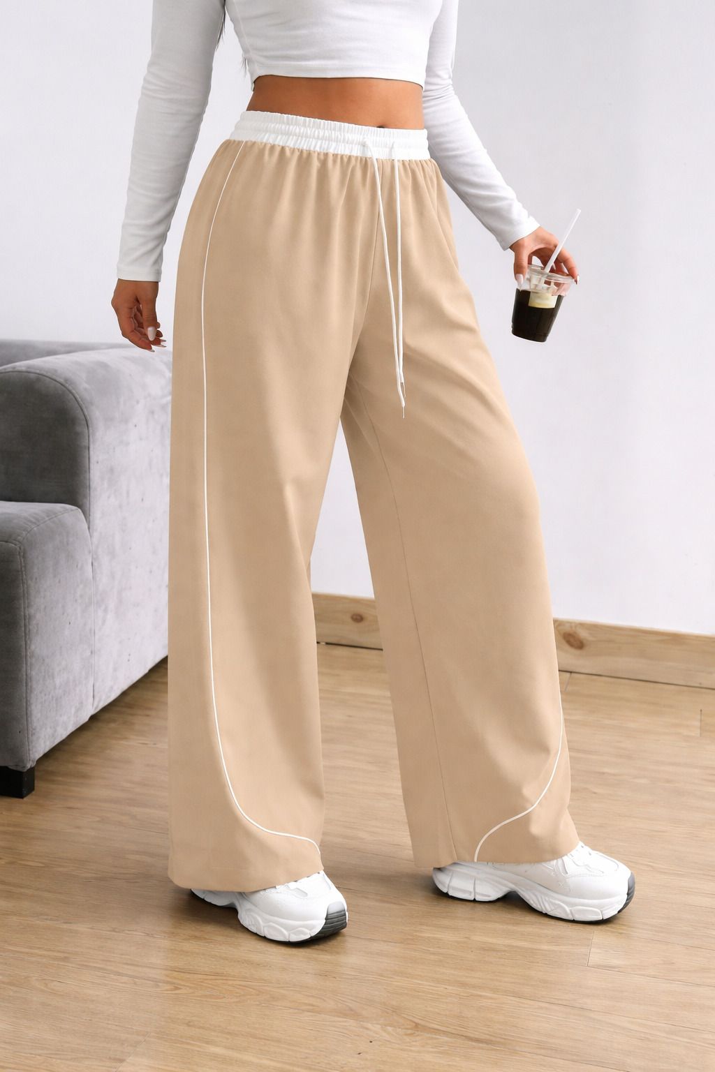 colormegorgeous Women Striped Beige Track Pants-picture-12
