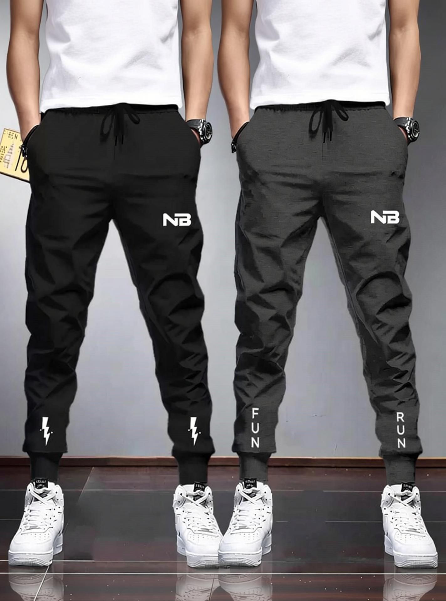 Pack of 2 Men Printed Grey, Grey Track Pants