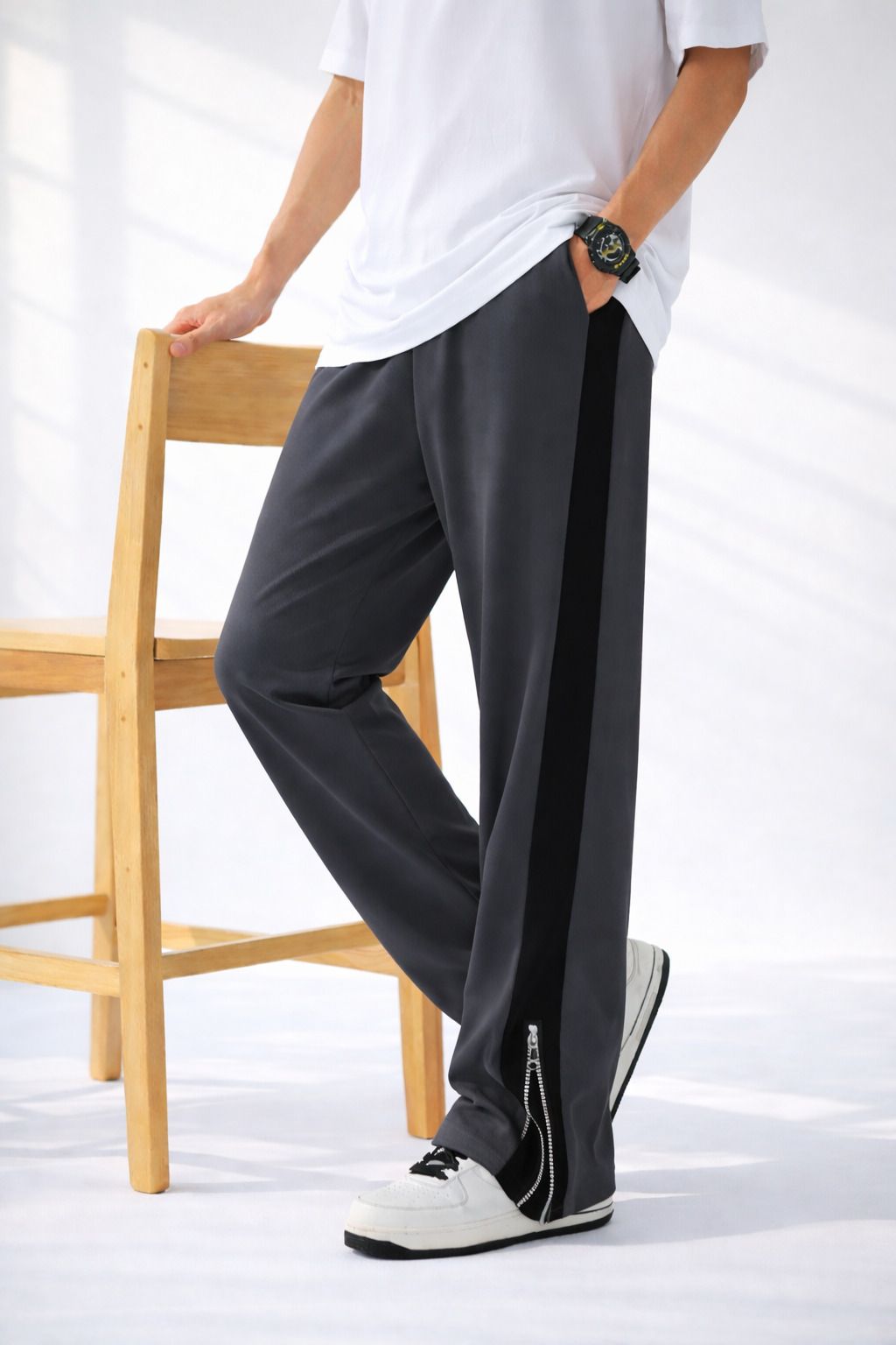 vontade Men Striped Grey Track Pants-picture-25