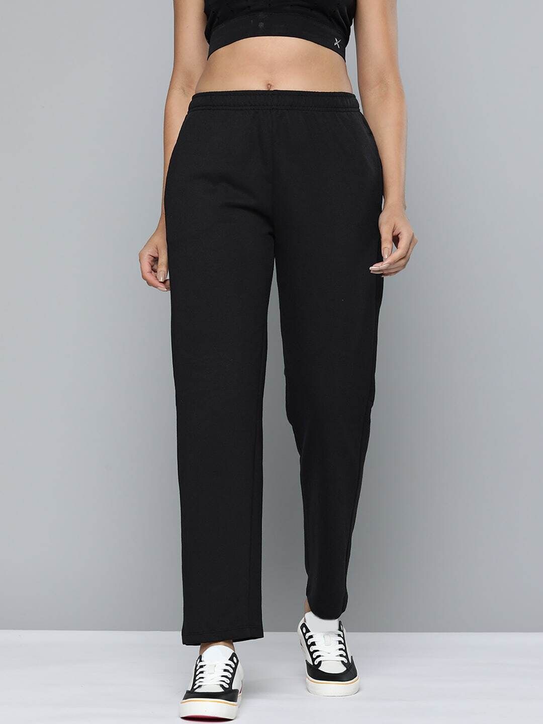 Women Solid Black Track Pants