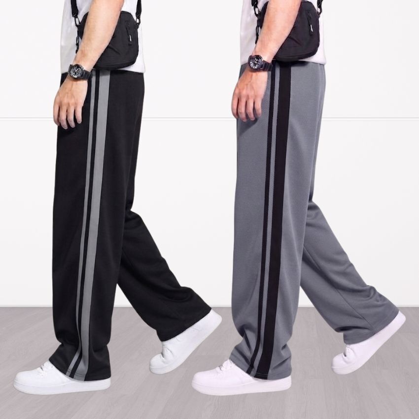 vivek Pack of 2 Men Striped Black, Grey Track Pants-picture-13