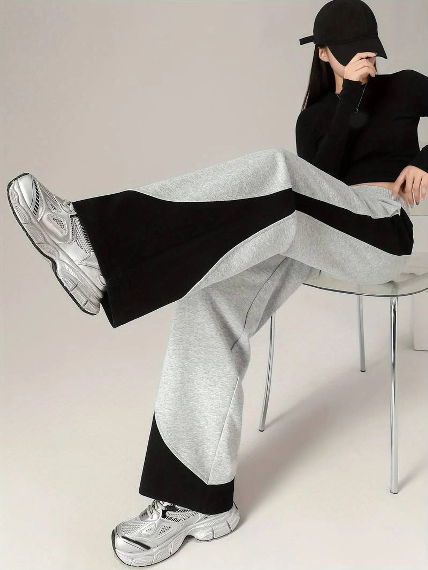 imsa moda Women Colorblock Black Track Pants-picture-11