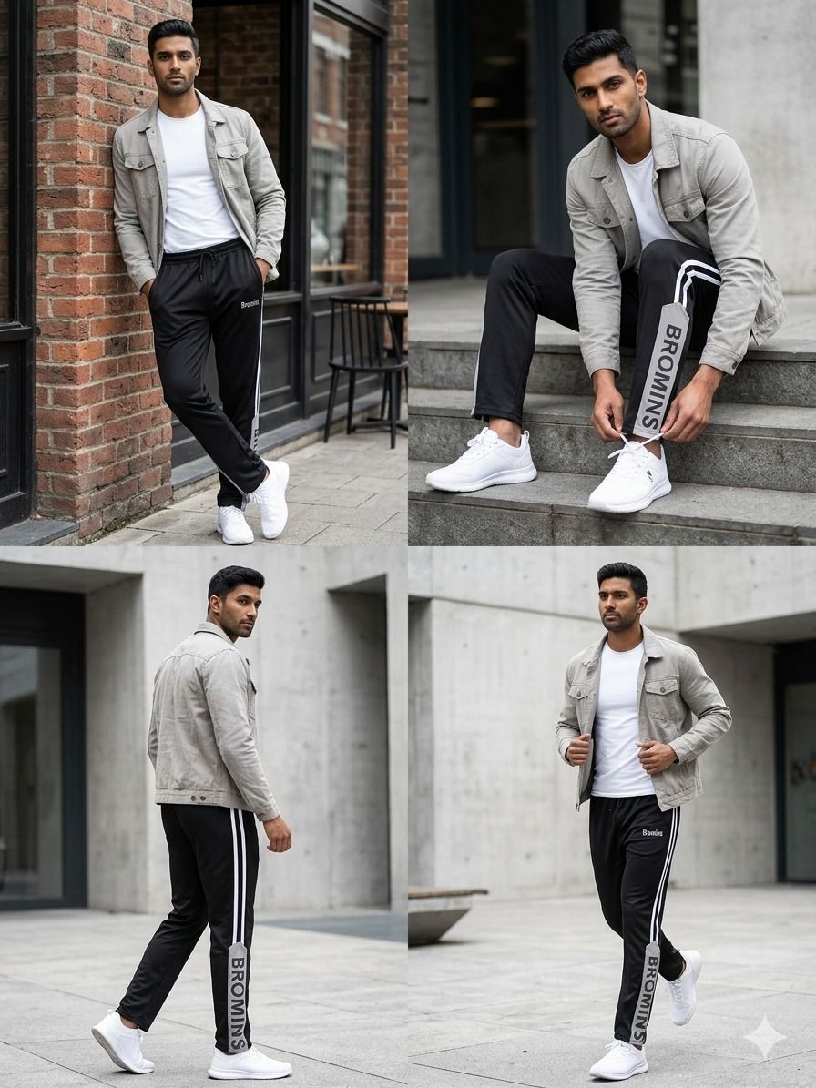 bromins Men Striped Black Track Pants-picture-28