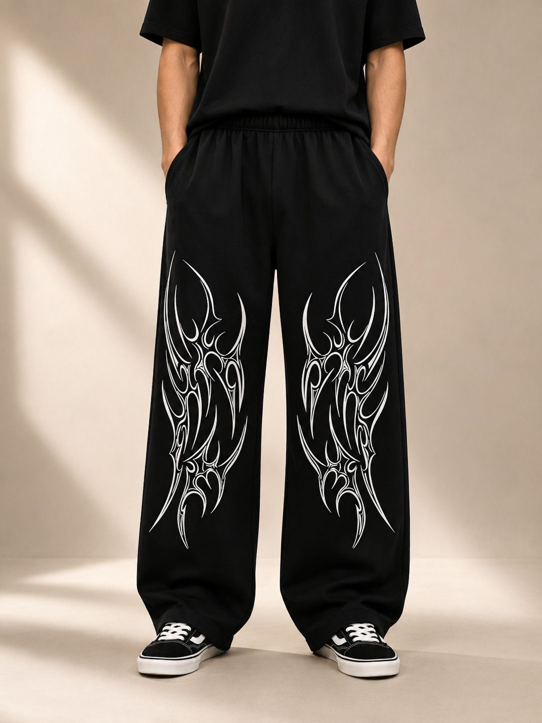 athflex Men Printed, Graphic Print Black Track Pants-picture-3