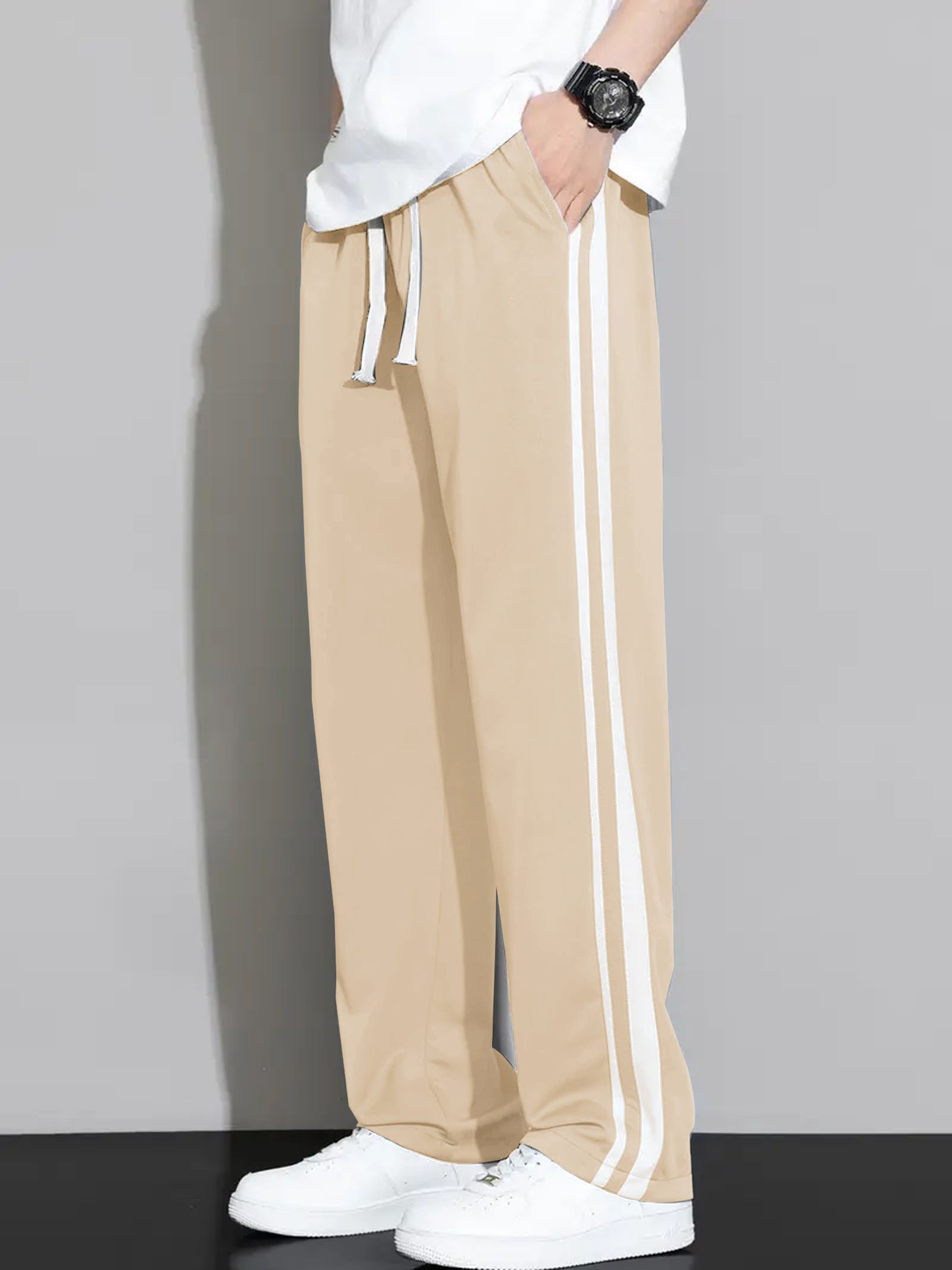 jexputi Men Striped Beige Track Pants-picture-27