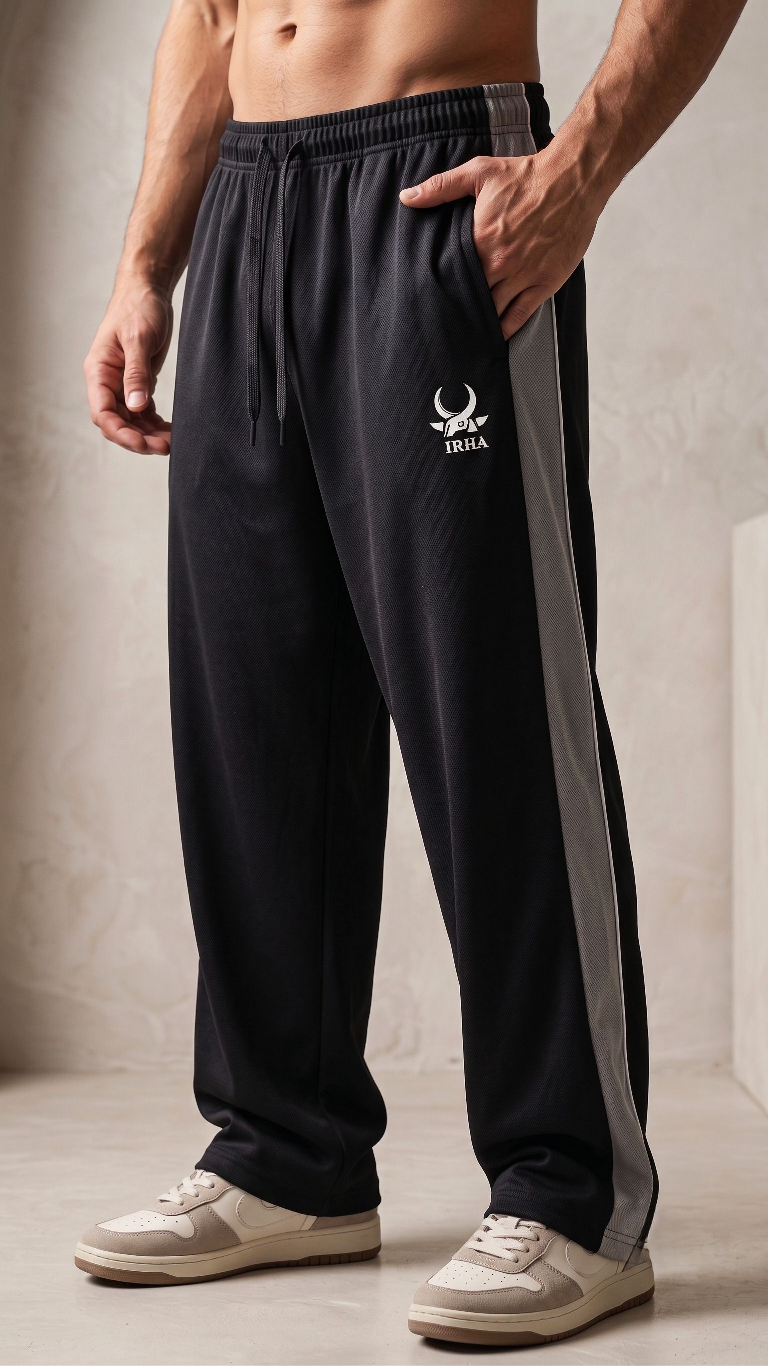 irha Men Solid Black Track Pants-picture-36