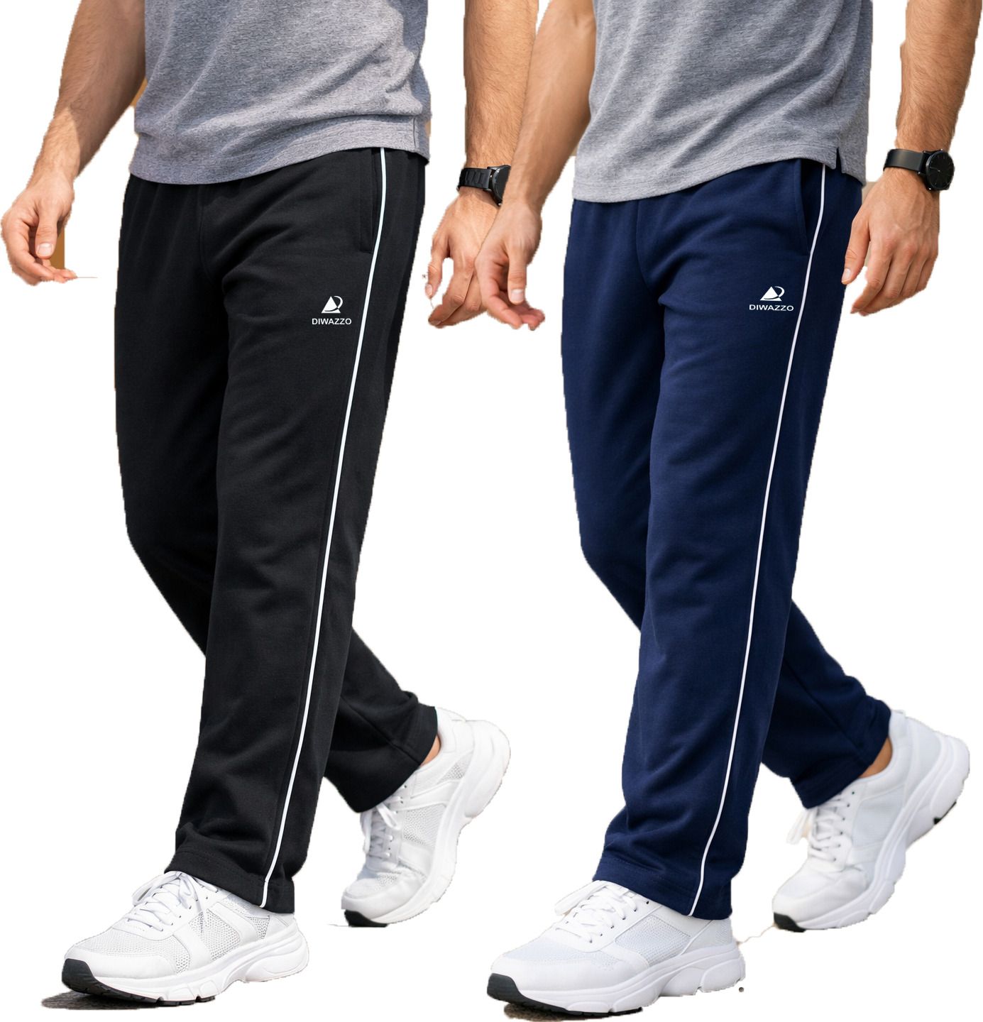 Pack of 2 Men Striped Black, Dark Blue Track Pants-image-46
