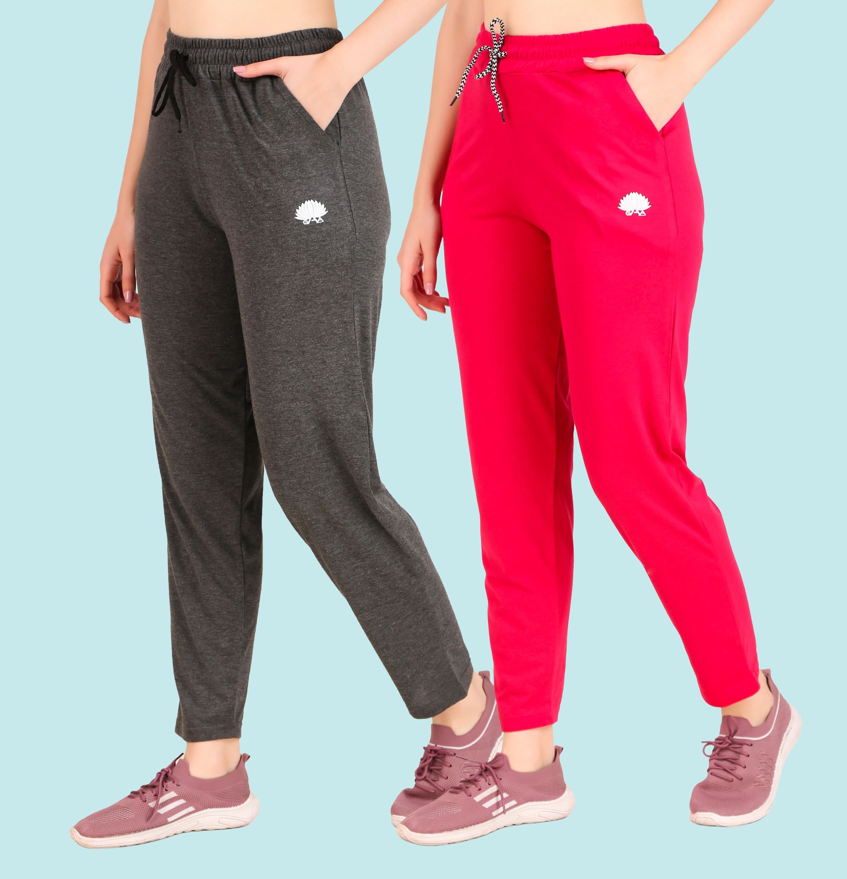 gaa Pack of 2 Women Solid Grey, Pink Track Pants-picture-25