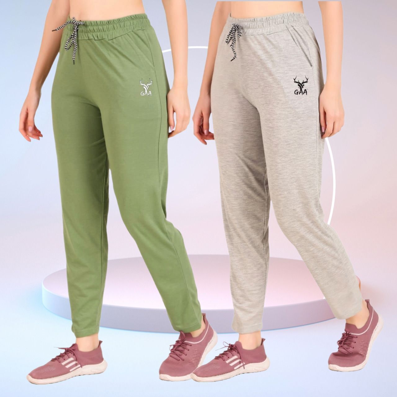 gaa Pack of 2 Women Solid Light Green Track Pants-picture-17