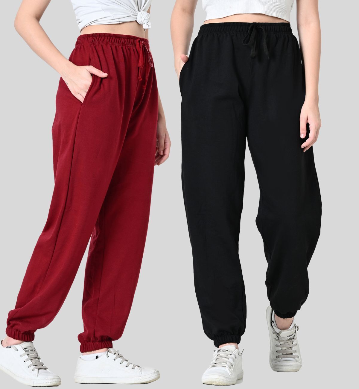 ds fashion Pack of 2 Women Solid Maroon, Black Track Pants-picture-18