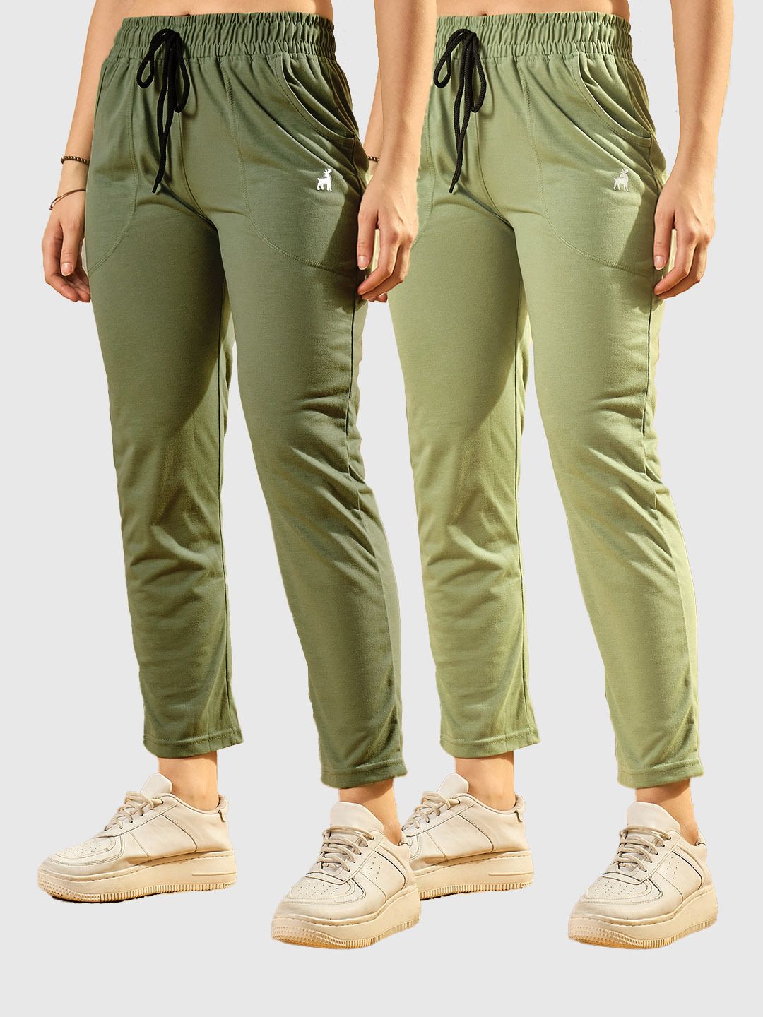 modeve Pack of 2 Women Solid Dark Green, Light Green Track Pants-picture-37