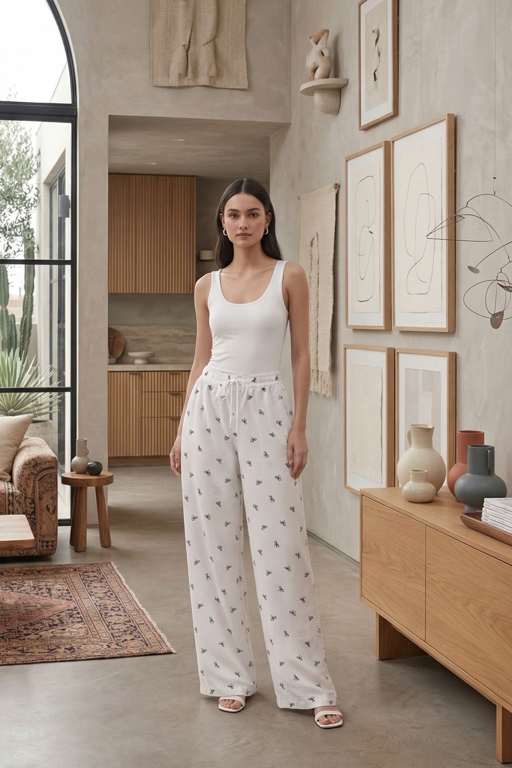 Women Printed White Track Pants-image-35