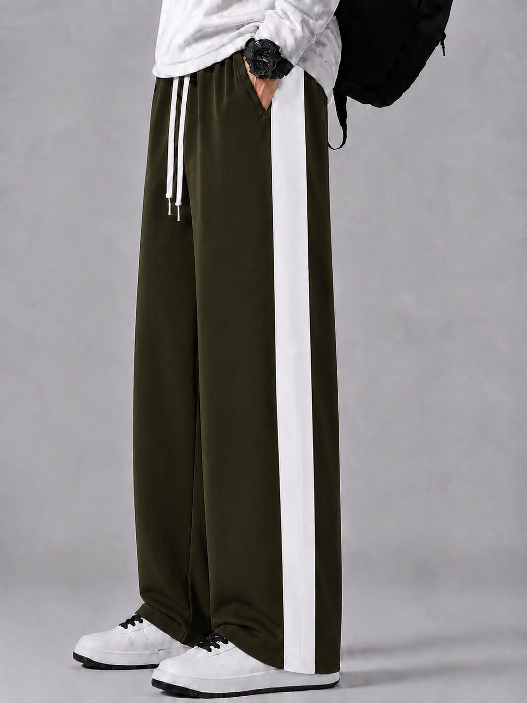 mozero Men Striped Dark Green Track Pants-picture-40