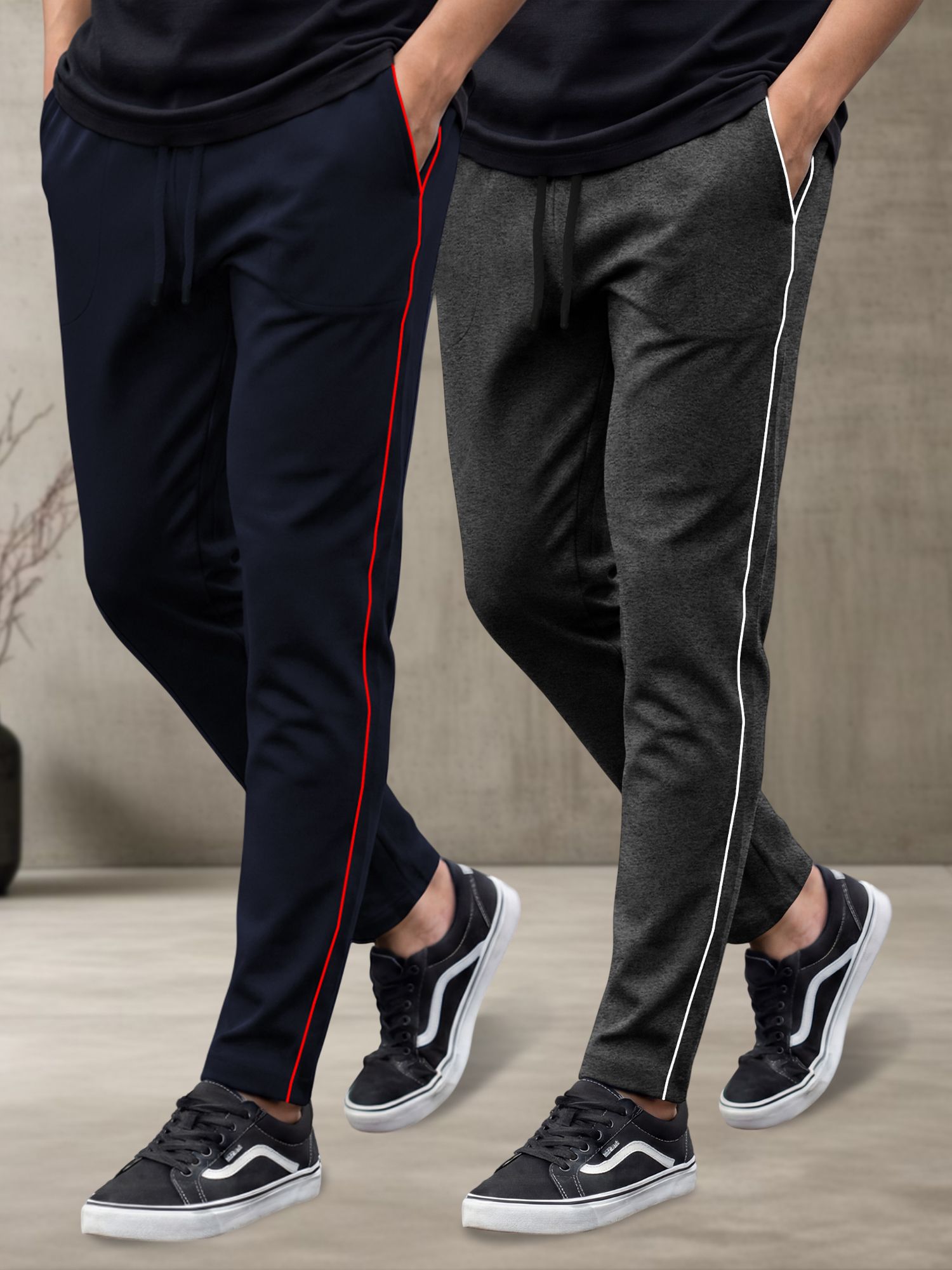 feel track Pack of 2 Men Solid Dark Blue, Grey Track Pants-picture-13