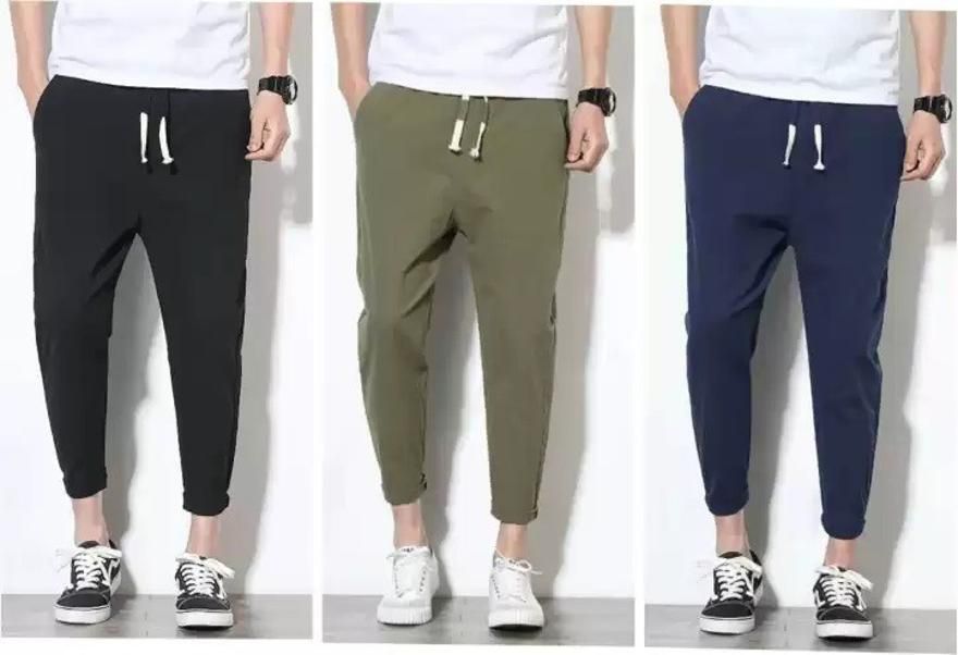 Pack of 3 Men Solid Blue, Black, Olive Track Pants-image-39