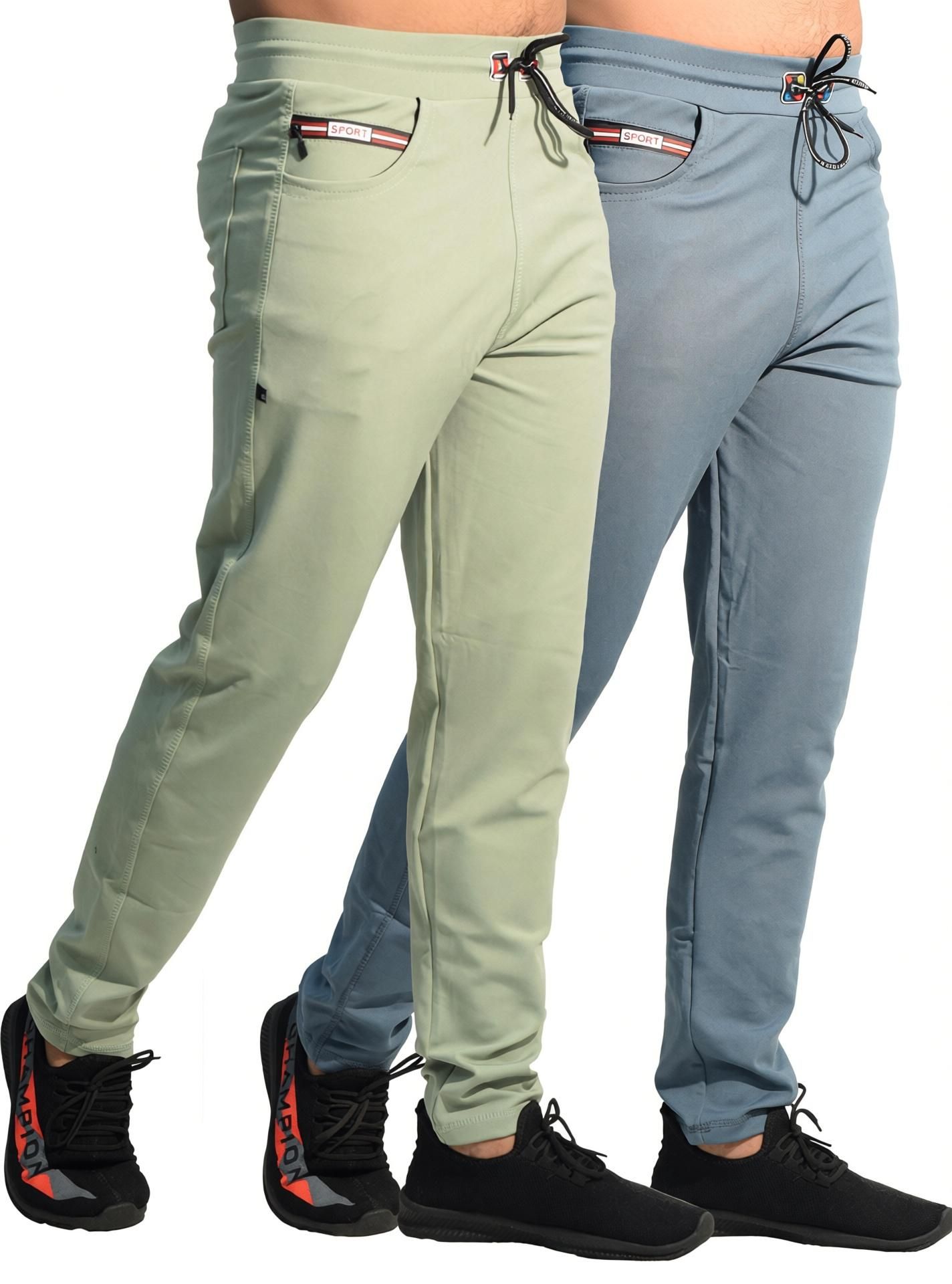 khozi Pack of 2 Men Solid Light Blue, Light Green Track Pants-picture-12
