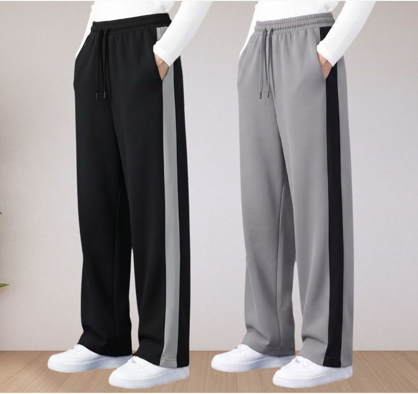 yanexa Pack of 2 Women Striped Black, Grey Track Pants-picture-26