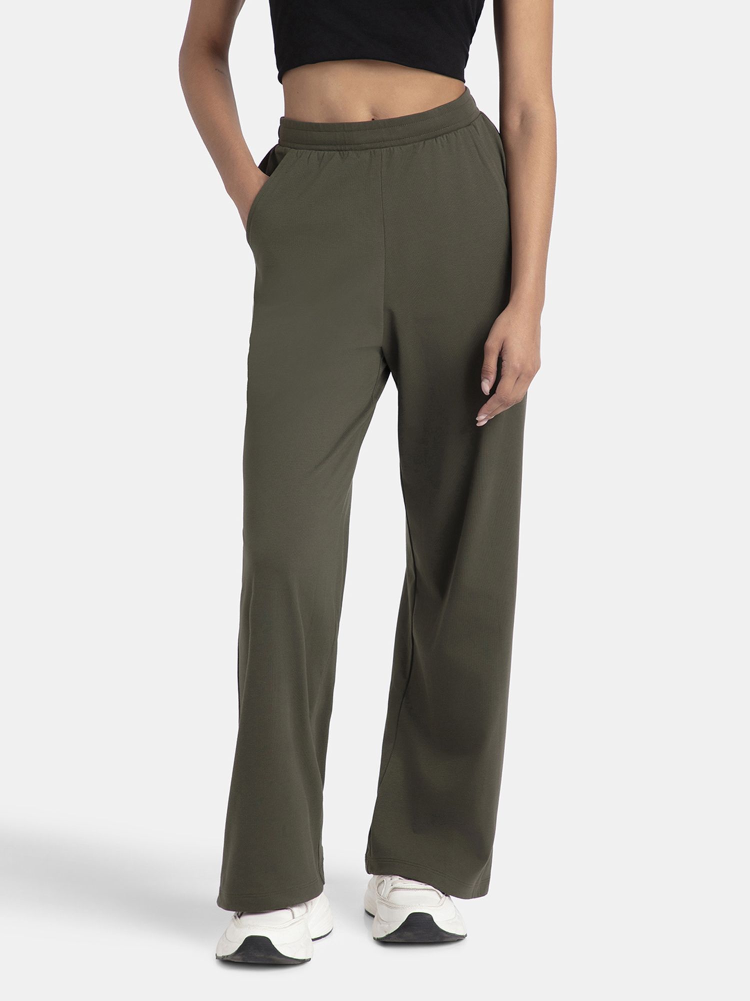 jockey A158 Super Combed Cotton Rich Women Solid Olive Track Pants-picture-20