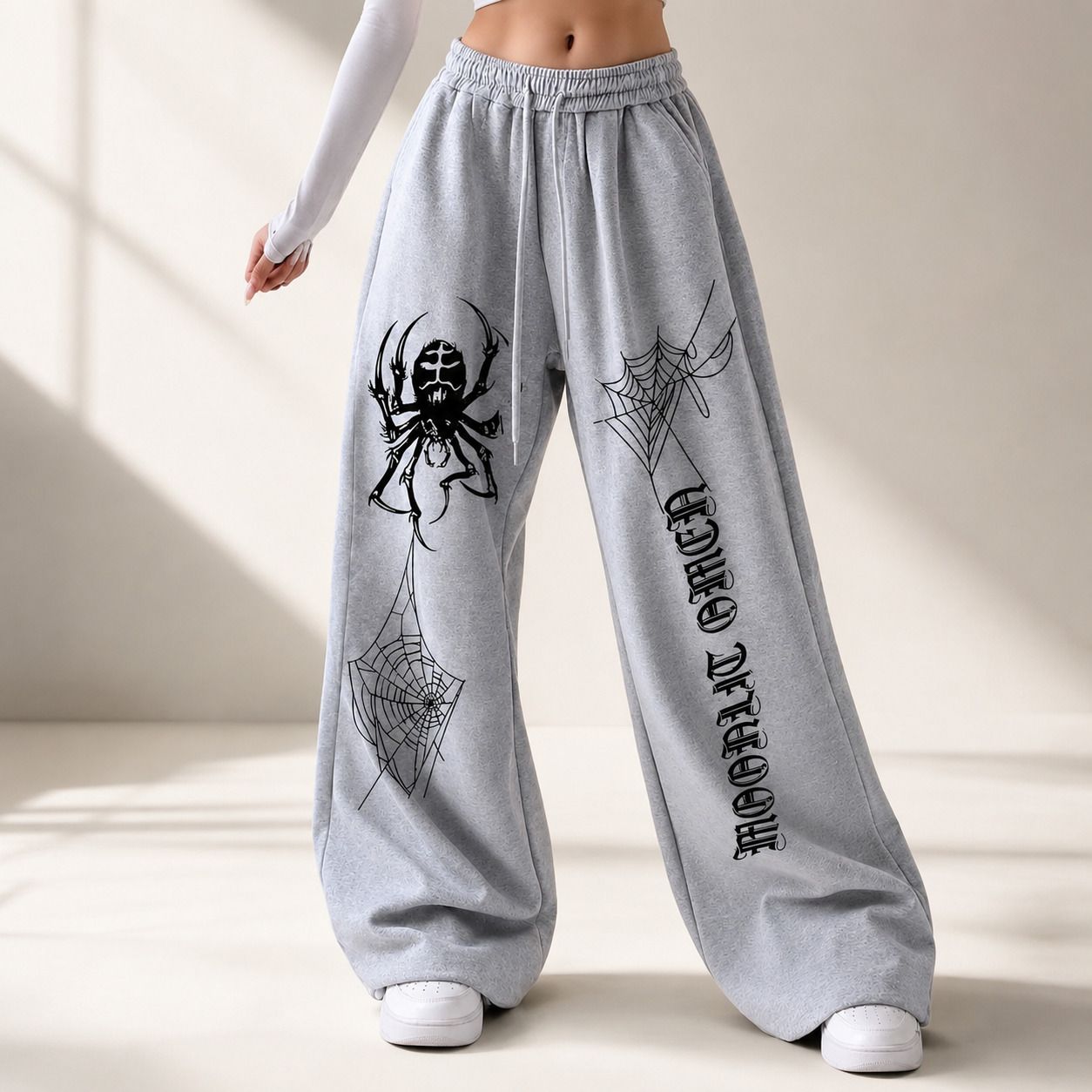 Women Printed, Graphic Print Grey Track Pants-image-9