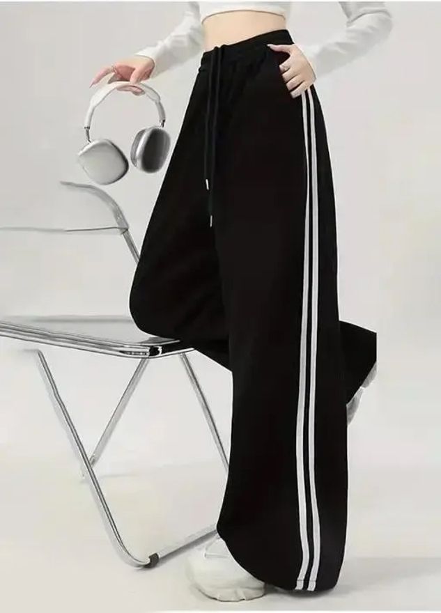 Women Striped Black Track Pants