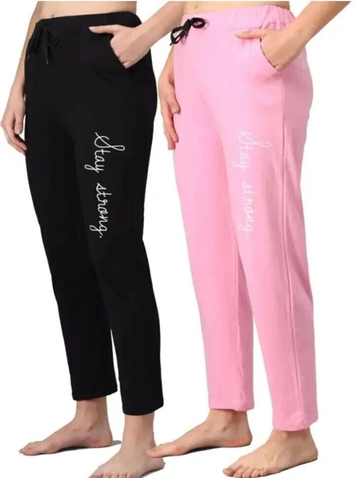 renu fashions Pack of 2 Women Printed Pink, Black Track Pants-picture-28