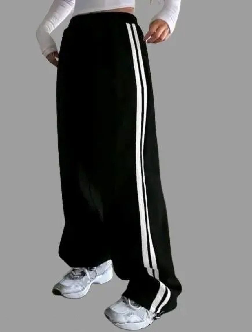 Women Striped Black Track Pants-image-17