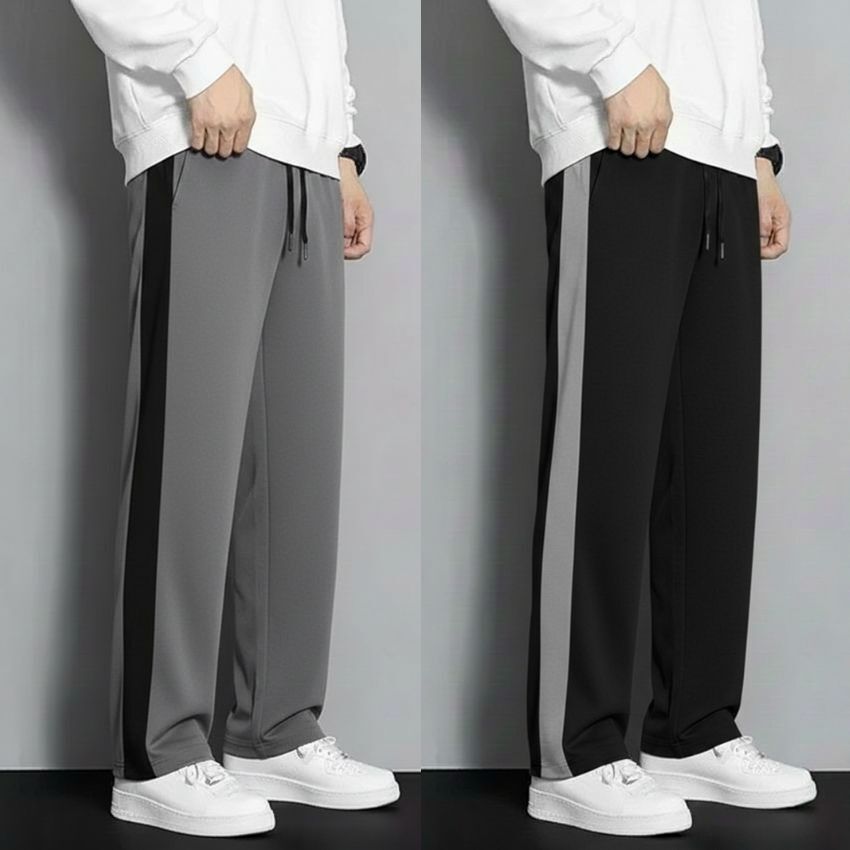 venner Pack of 2 Men Solid Grey, Black Track Pants-picture-12