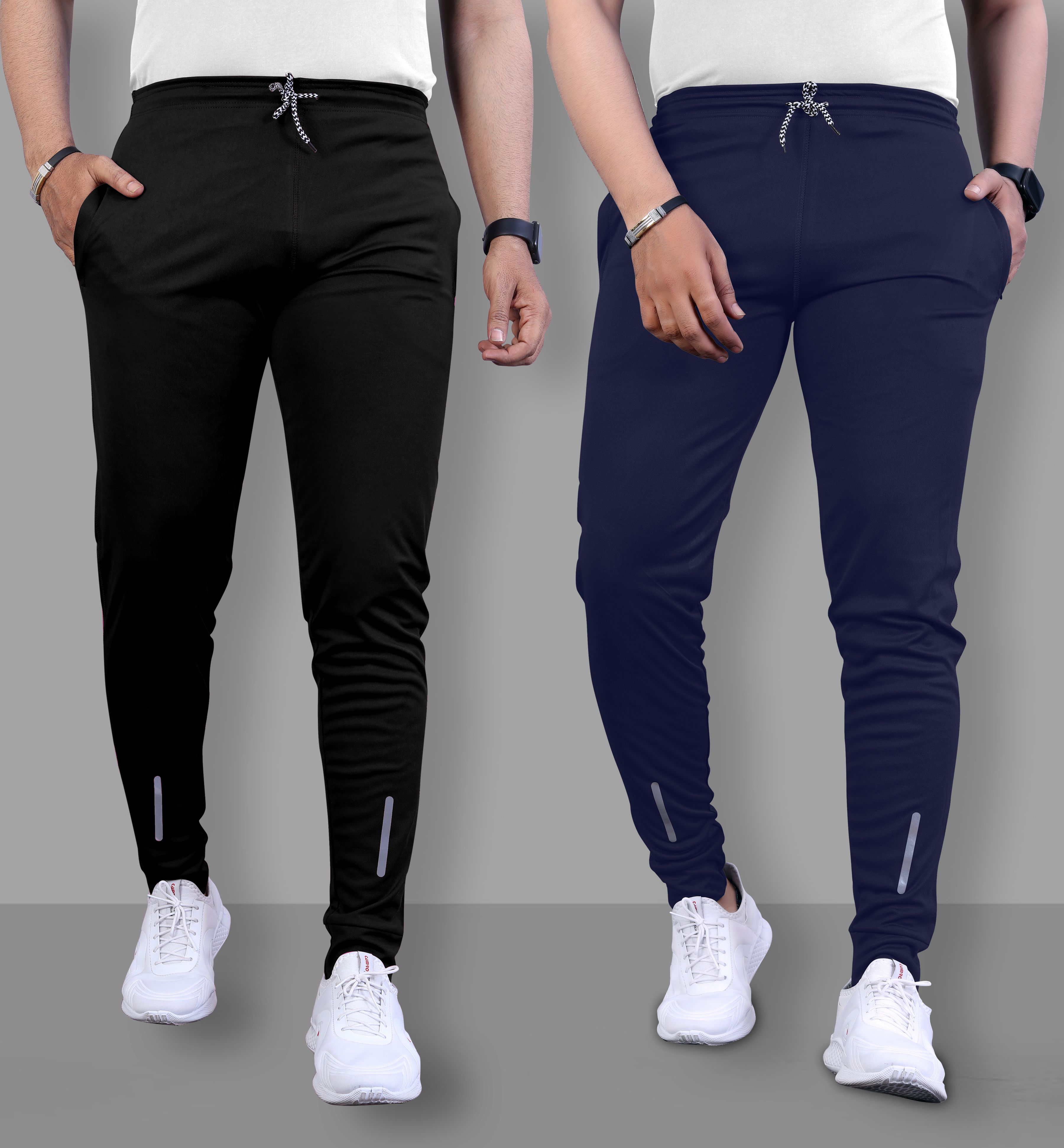 Pack of 2 Men Self Design Black, Blue Track Pants-image-42