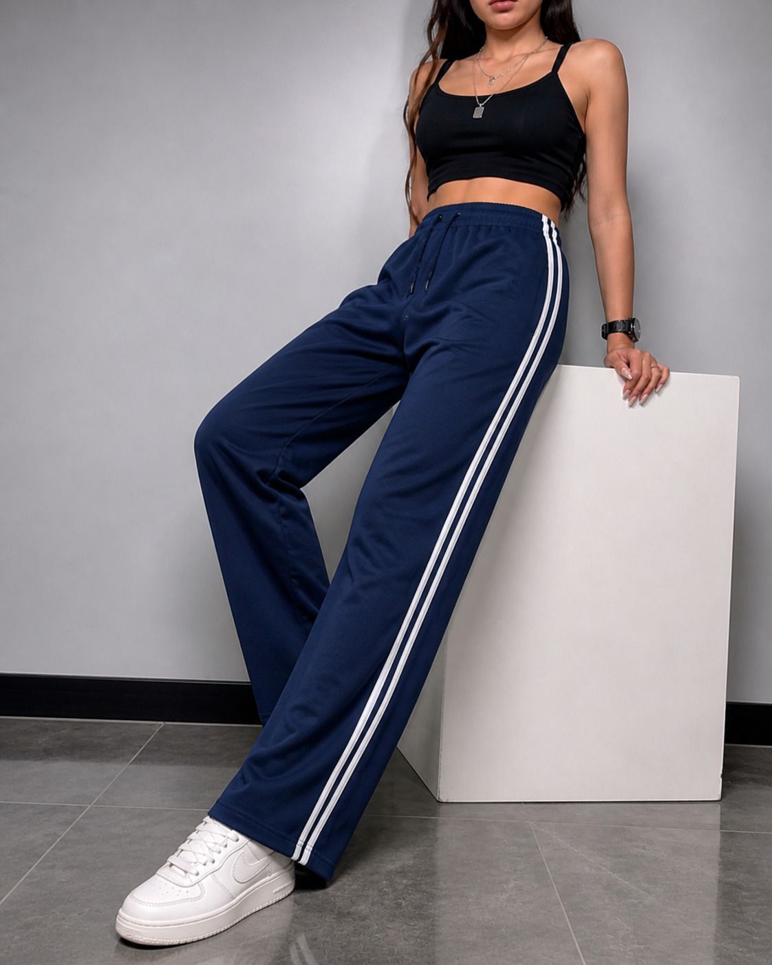 rock huns Women Striped Black Track Pants-picture-11