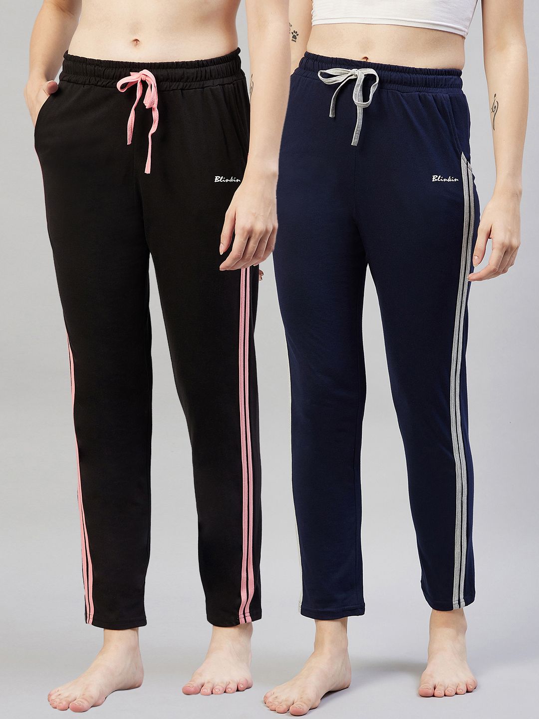 blinkin Pack of 2 Women Striped Black, Blue Track Pants-picture-15