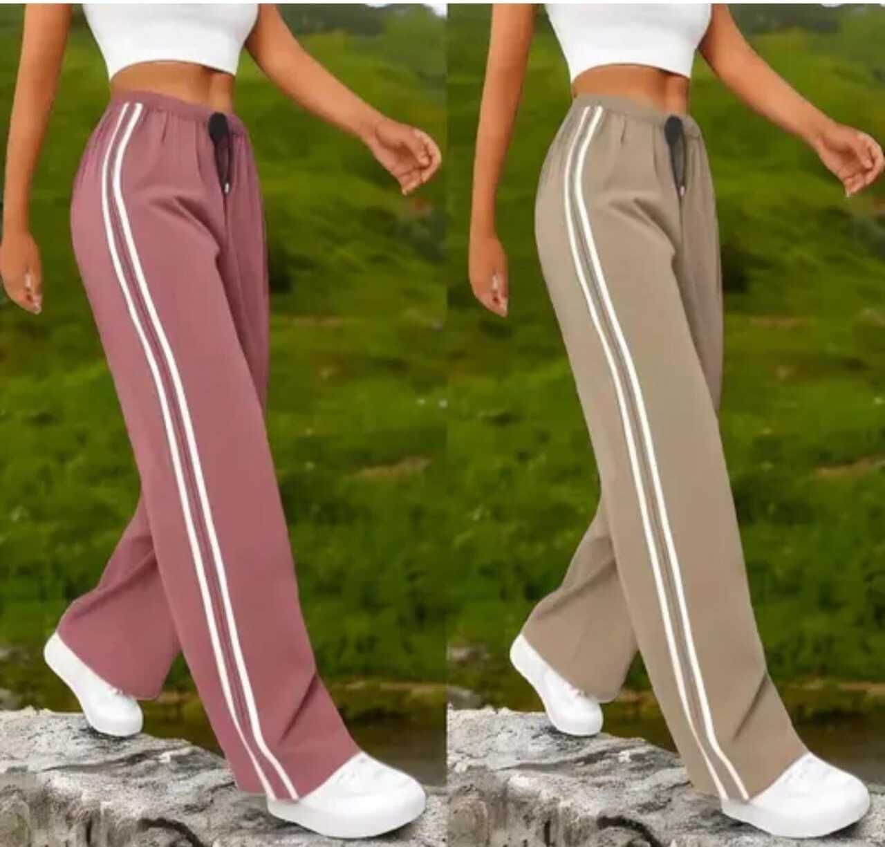 purser Pack of 2 Women Striped Beige, Pink Track Pants-picture-13