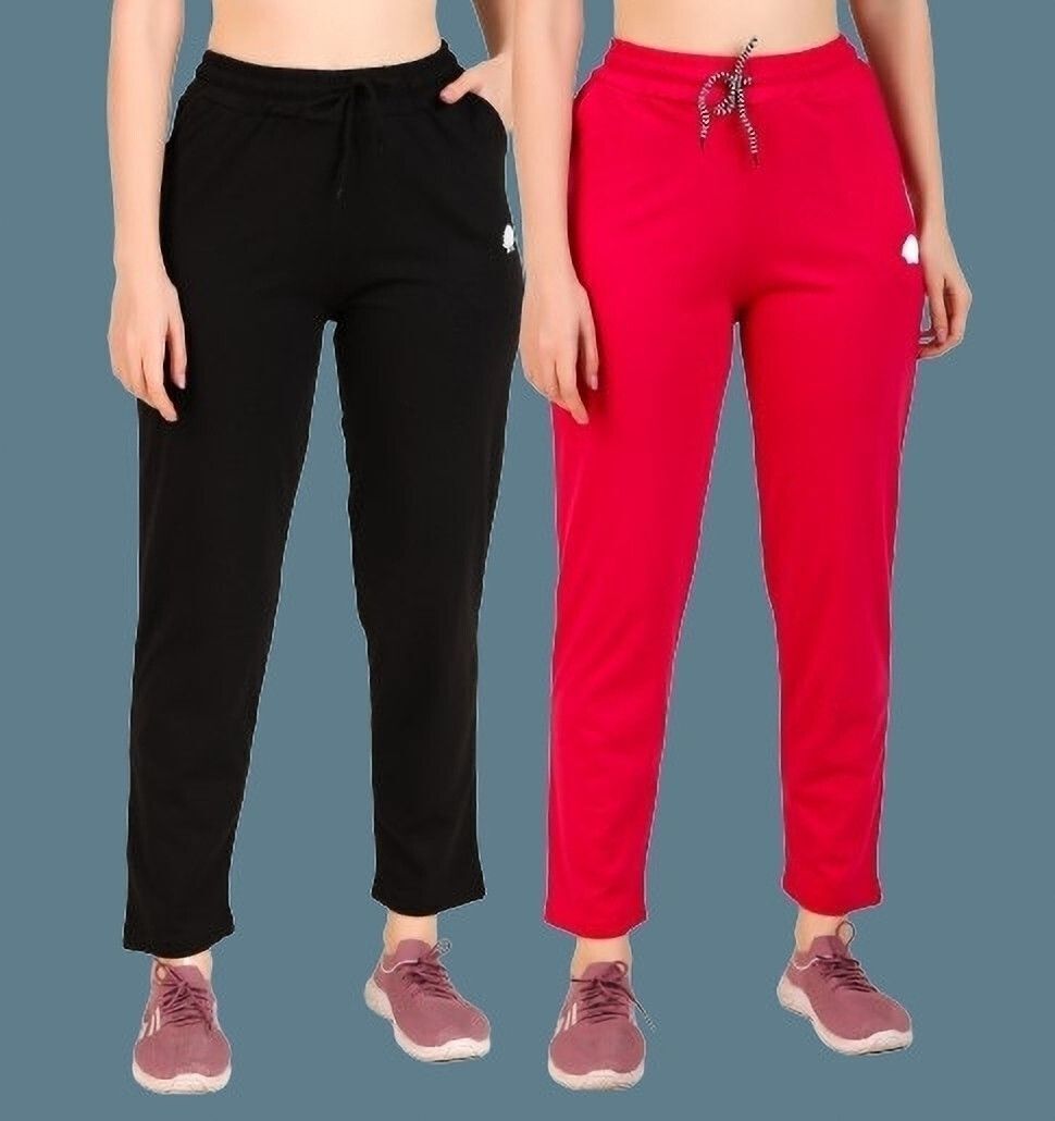 gaa Pack of 2 Women Solid Black, Pink Track Pants-picture-12