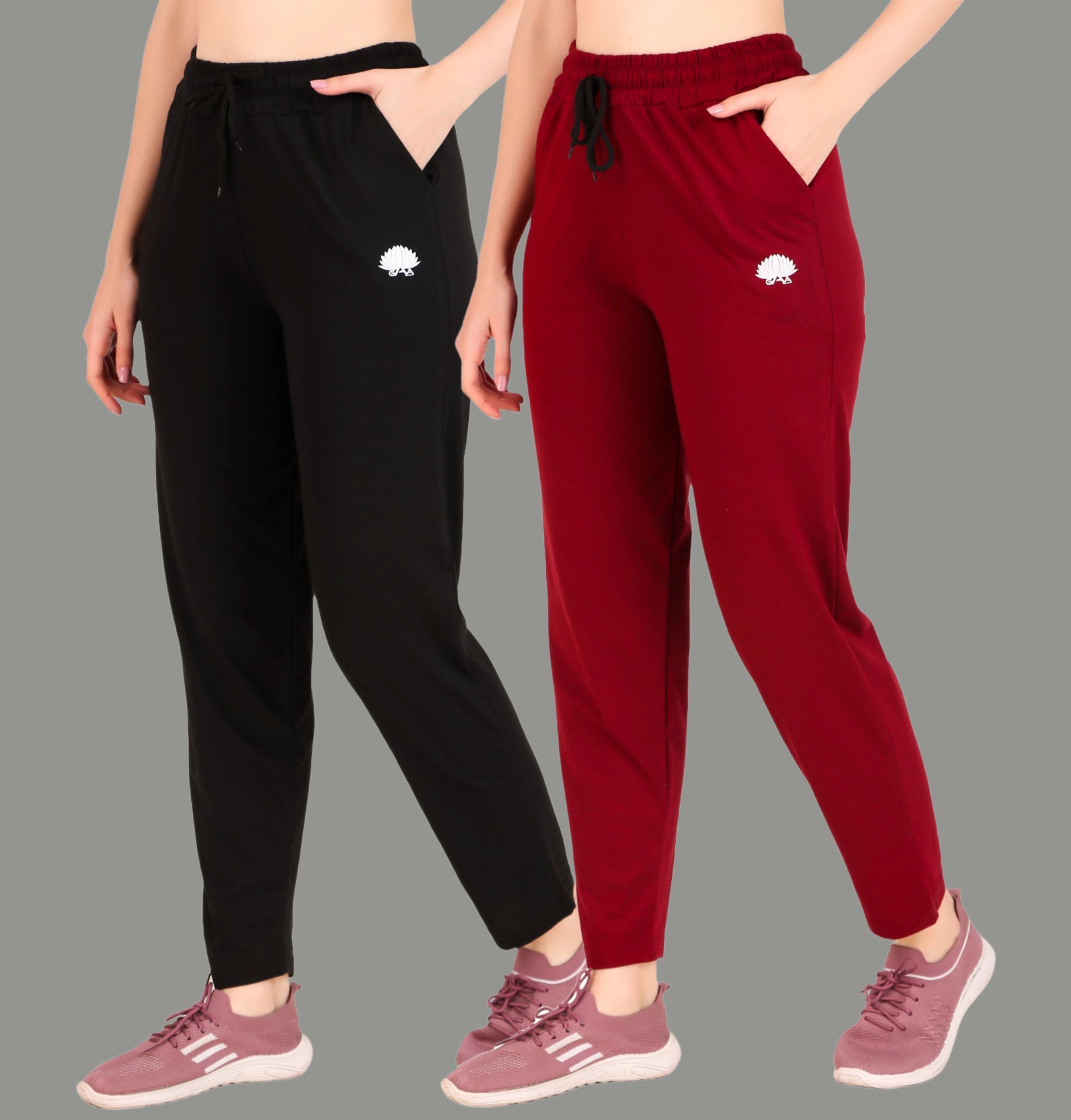 gaa Pack of 2 Women Solid Black, Maroon Track Pants-picture-30