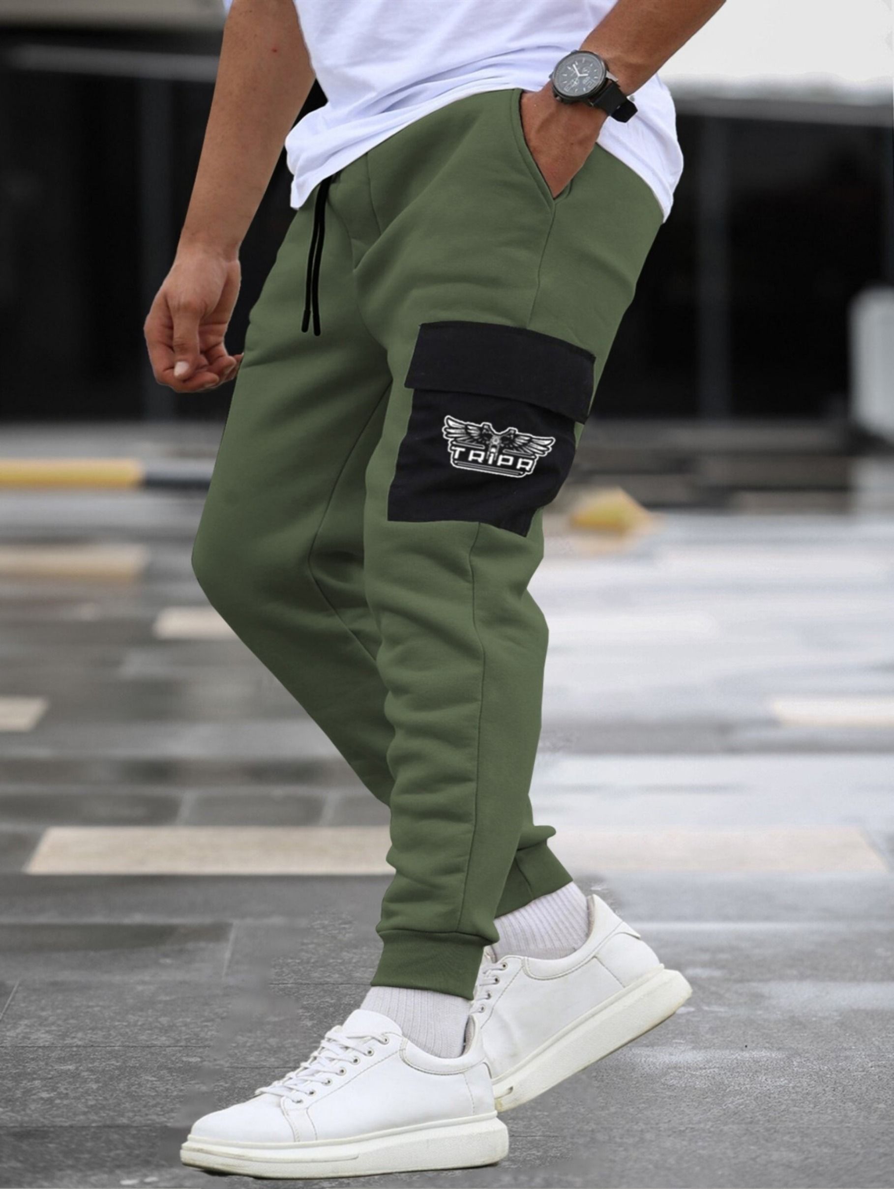 Men Printed Green Track Pants-image-16