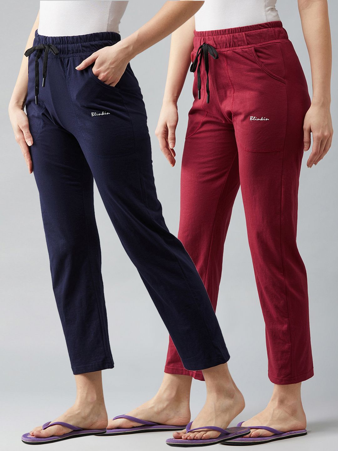 blinkin Pack of 2 Women Solid Maroon, Blue Track Pants-picture-23
