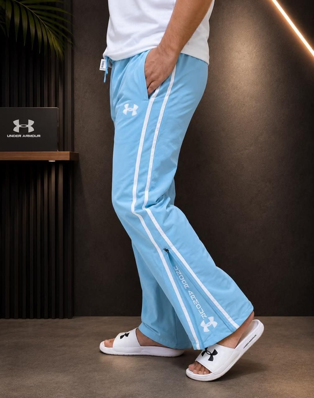 Men Striped Light Blue Track Pants-image-7