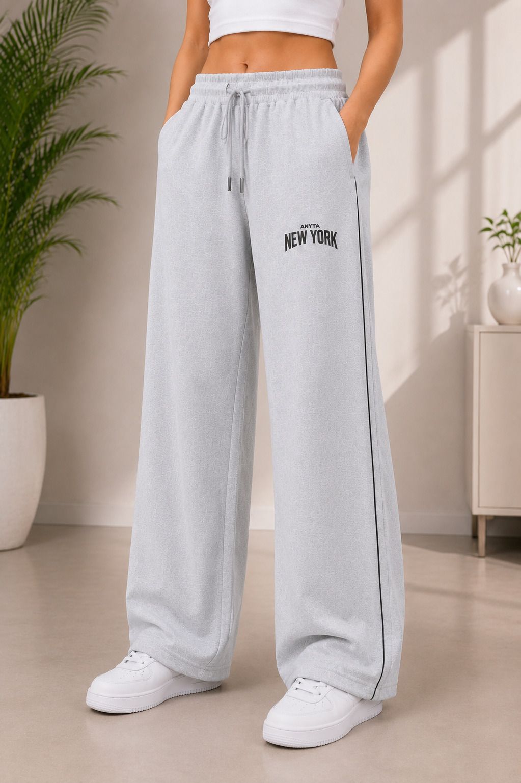 ecomwave Women Solid, Graphic Print Grey Track Pants-picture-47