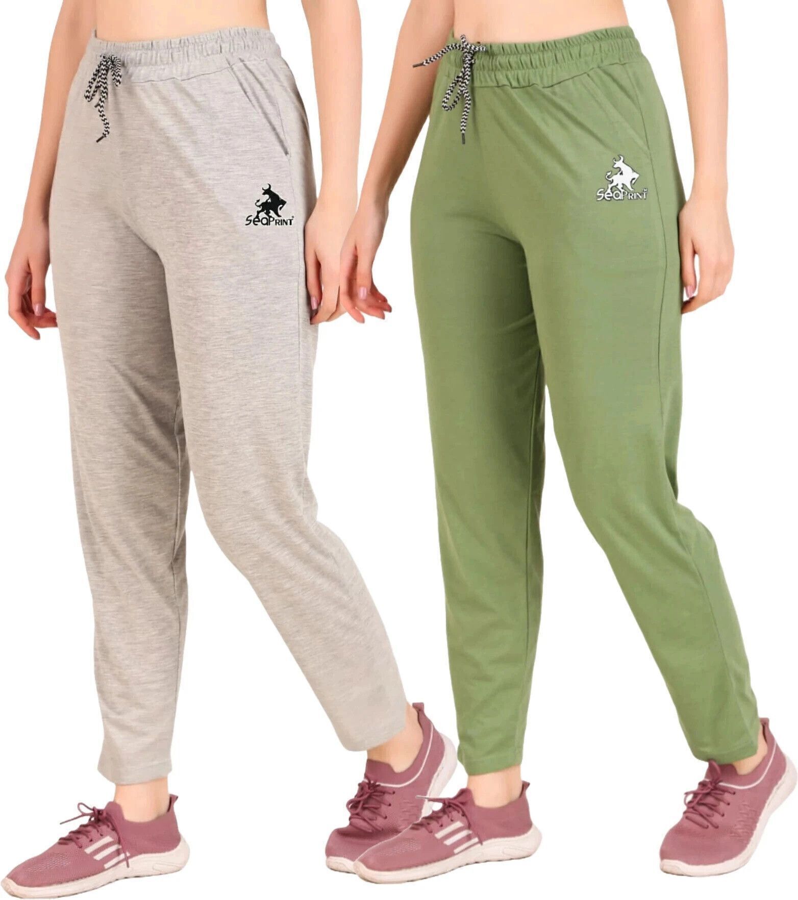 seaprint Pack of 2 Women Solid Grey, Light Green Track Pants-picture-16