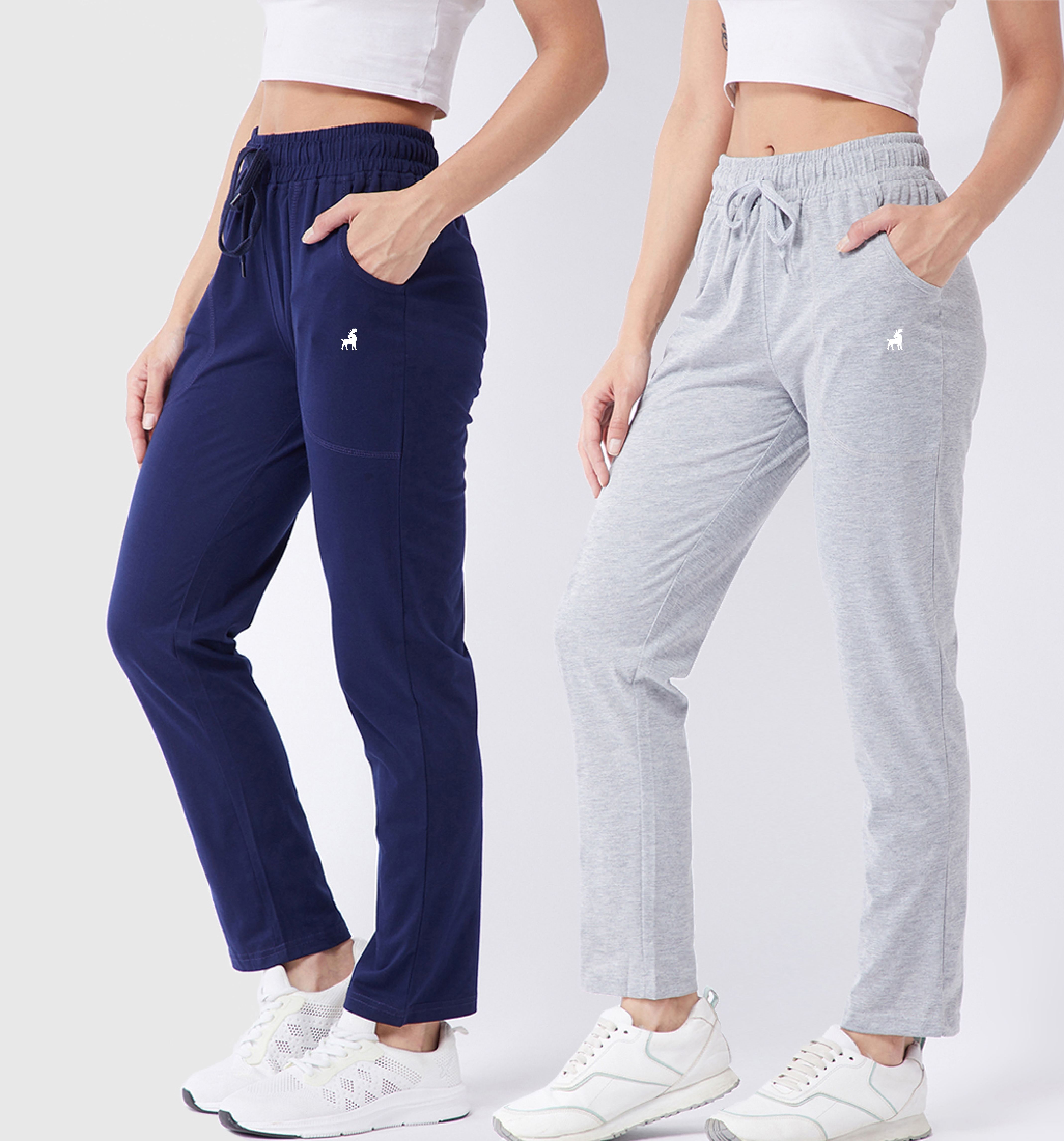modeve Pack of 2 Women Solid Dark Blue, Grey Track Pants-picture-21